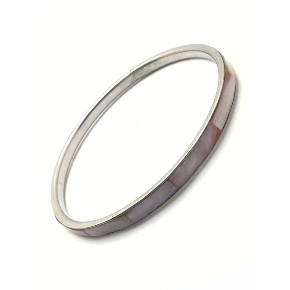 Vintage Art Deco Style Silver Tone Mother of Pearl Red Round Bangle